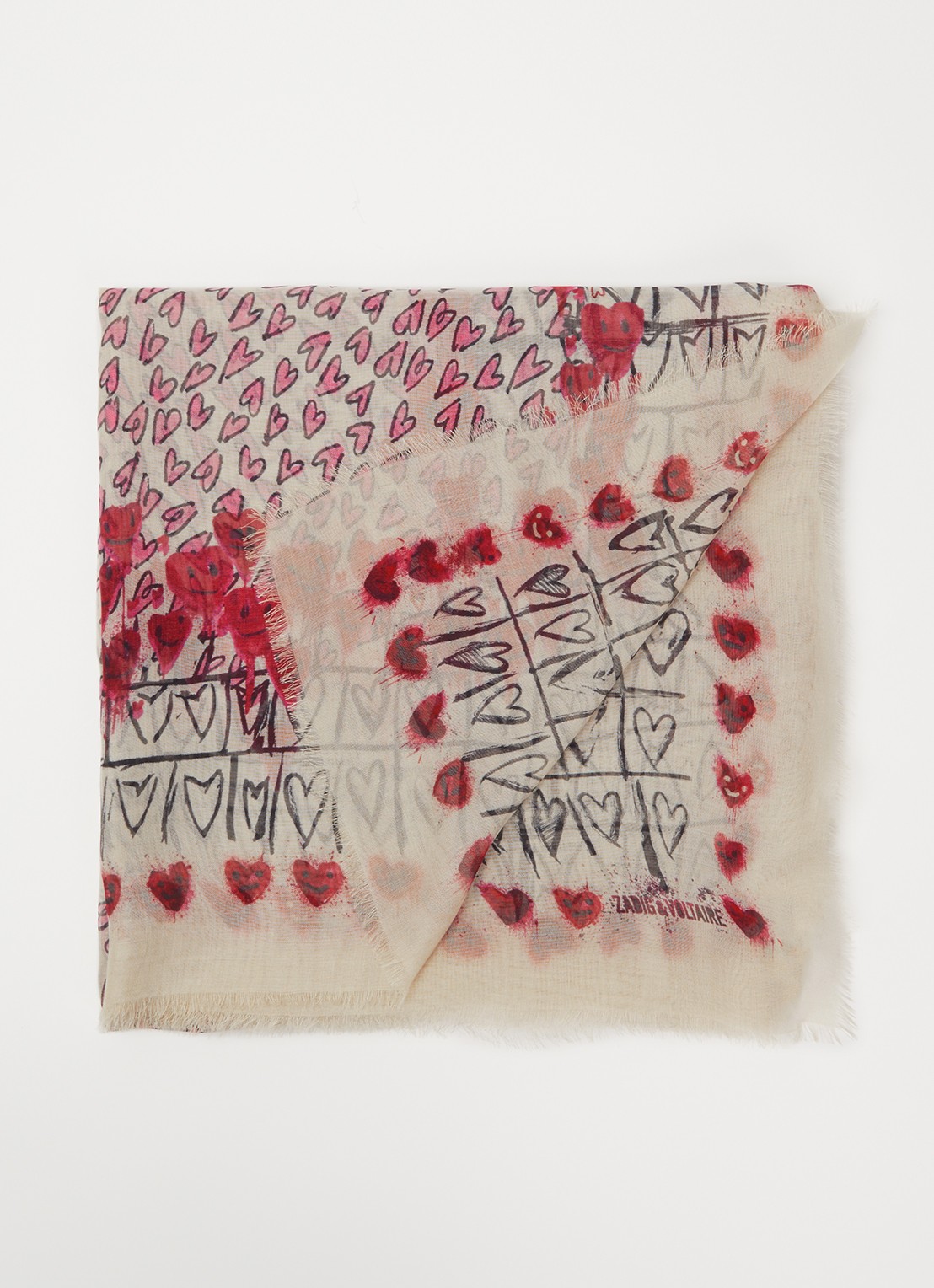 Zadig&Voltaire Kerry Hearts sjaal met print 135 x 135 cm - voorkant ivoor