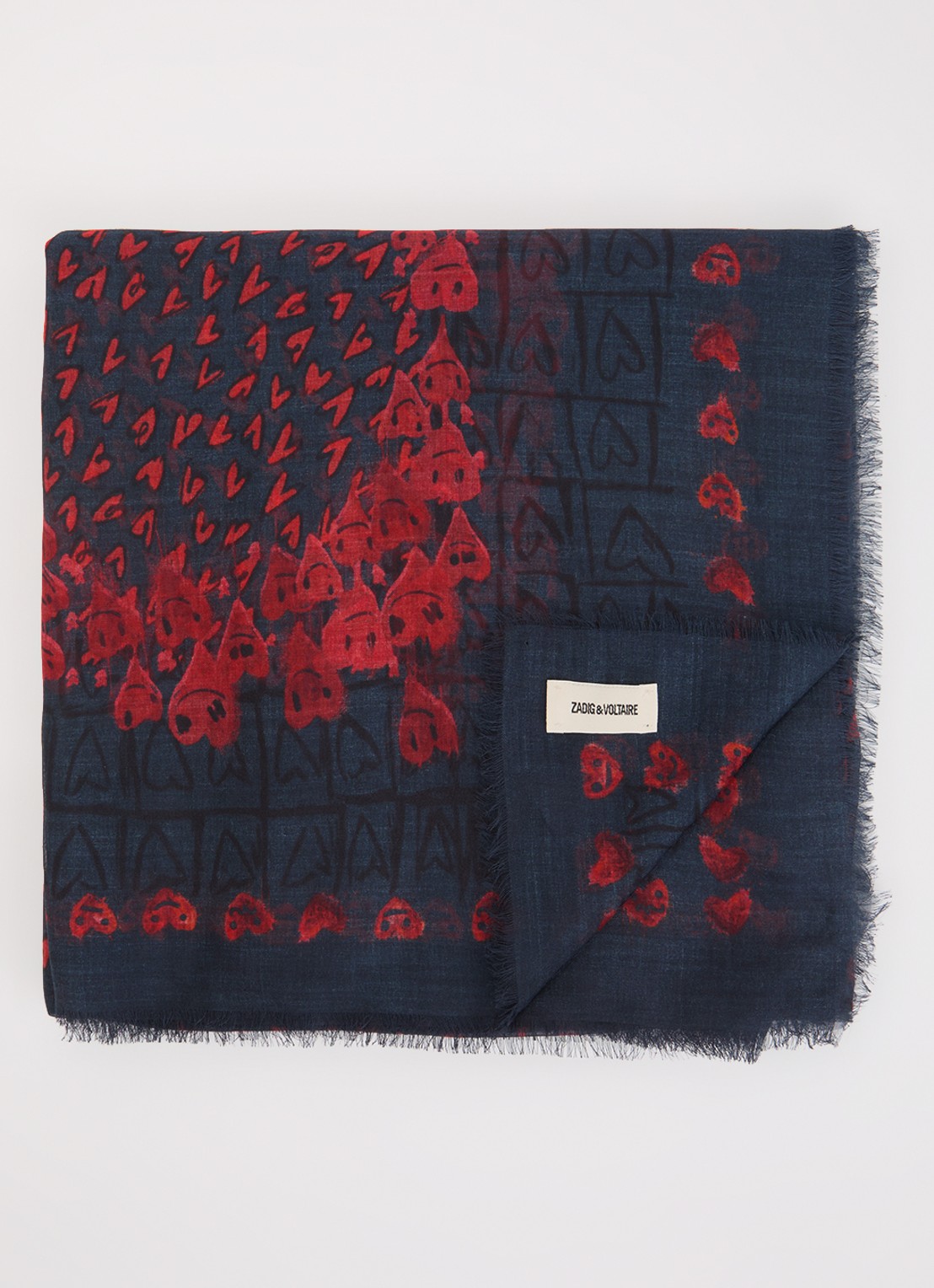 Zadig&Voltaire Kerry Hearts sjaal met print 135 x 135 cm - voorkant 3 donkerblauw