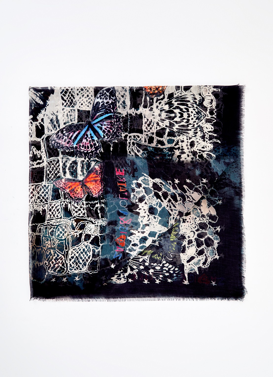 Zadig&Voltaire Kerry sjaal met print 134 x 134 cm - voorkant donkerblauw
