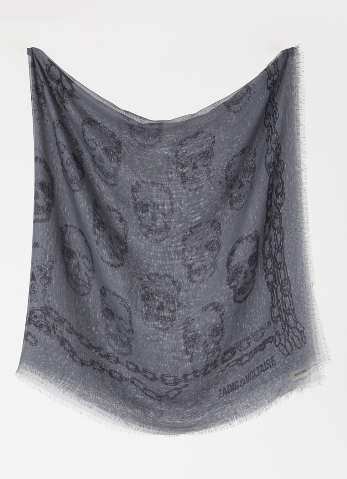 Zadig&Voltaire Kerry sjaal met print en franjes 135 x 135 cm - detail 2 donkergrijs