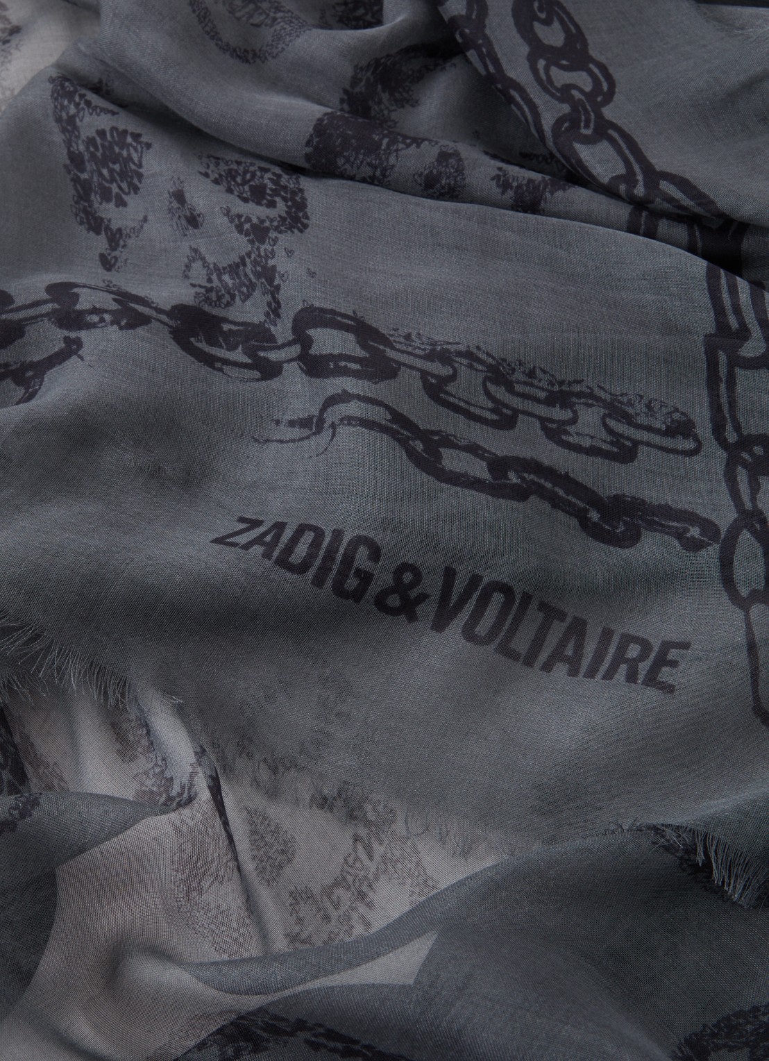Zadig&Voltaire Kerry sjaal met print en franjes 135 x 135 cm - detail 3 donkergrijs