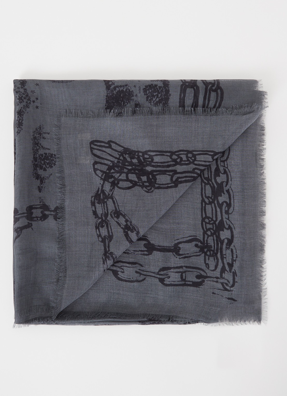 Zadig&Voltaire Kerry sjaal met print en franjes 135 x 135 cm - voorkant donkergrijs