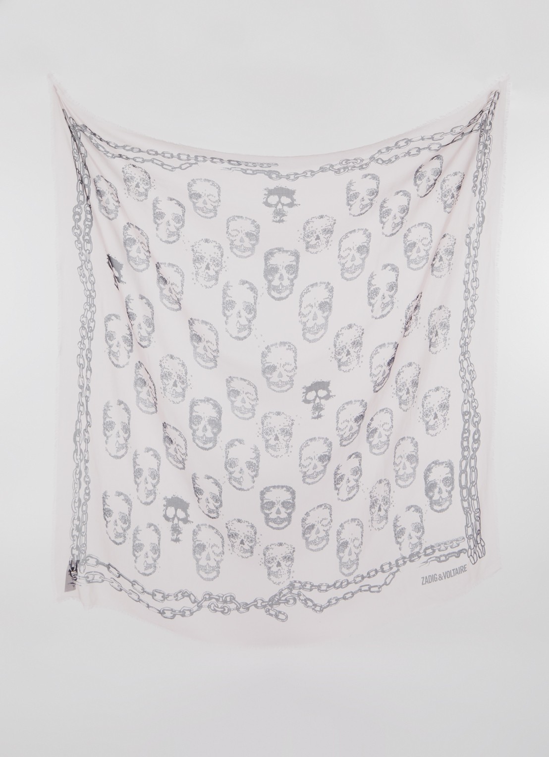 Zadig&Voltaire Kerry sjaal met print en franjes 135 x 135 cm - detail oudroze
