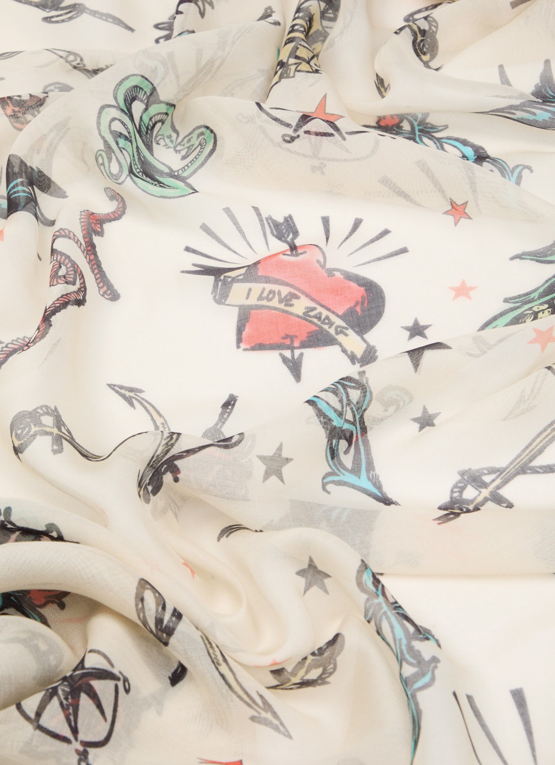 Zadig&Voltaire Kerry Tattoo sjaal met print 135 cm x 135 cm - detail 3 ivoor