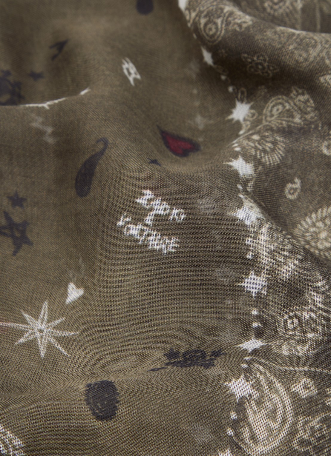 Zadig&Voltaire Kerry Vintage sjaal met print 135 x 135 cm - detail 3 bronsgroen