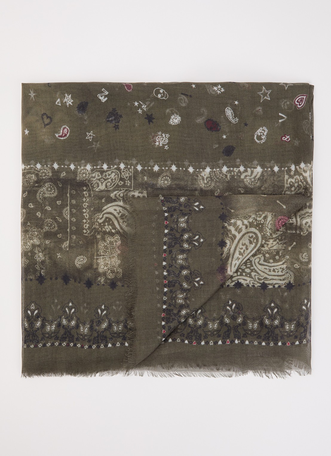 Zadig&Voltaire Kerry Vintage sjaal met print 135 x 135 cm - voorkant bronsgroen