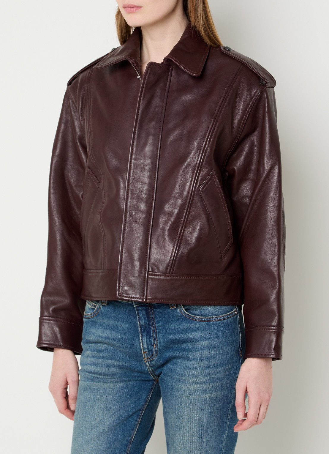 Zadig&Voltaire Kimo jack van lamsleer met steekzakken - detail 4 bordeauxrood