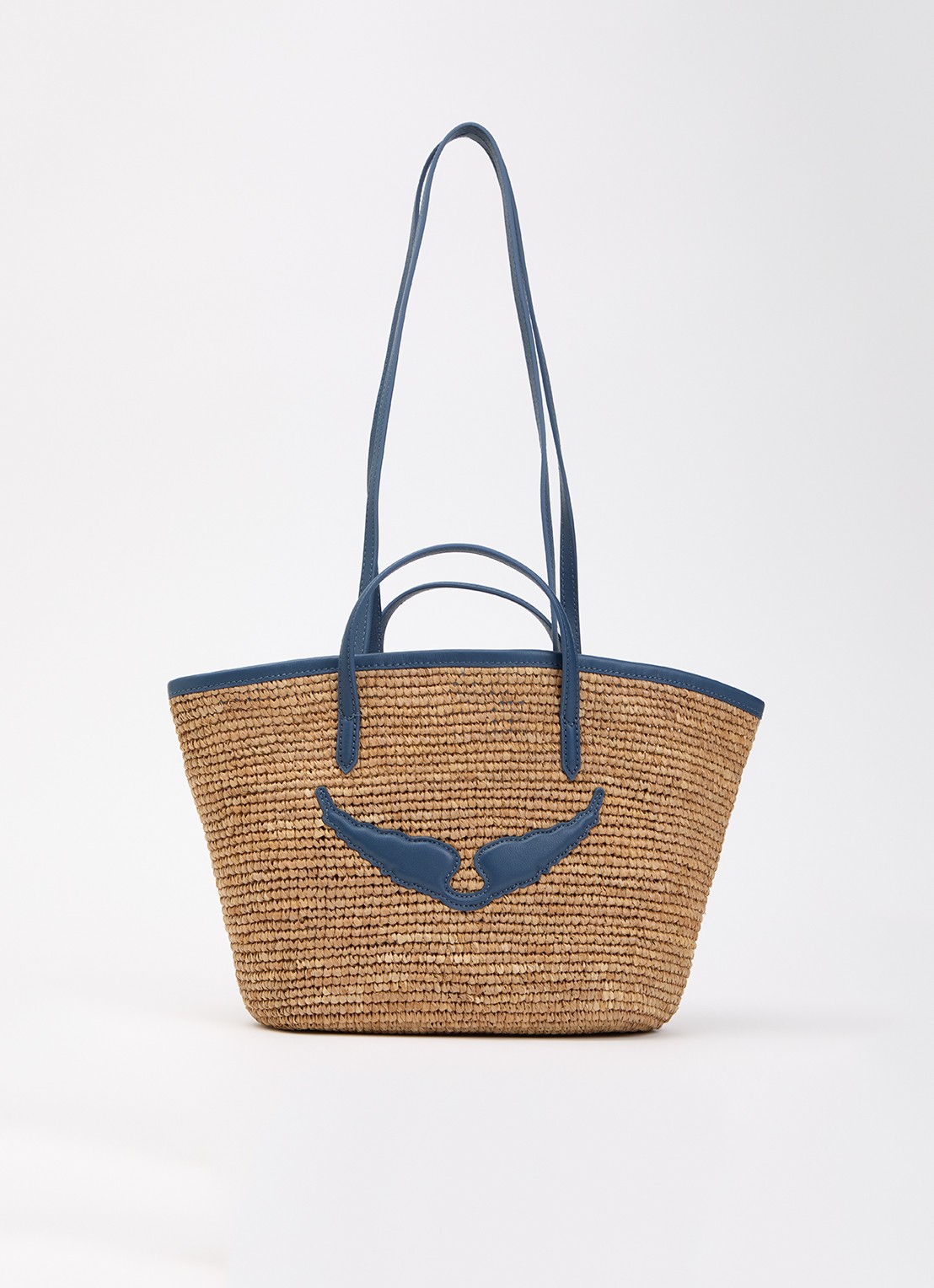 Zadig&Voltaire Le mini wings van raffia met leren details - voorkant 4 blauw