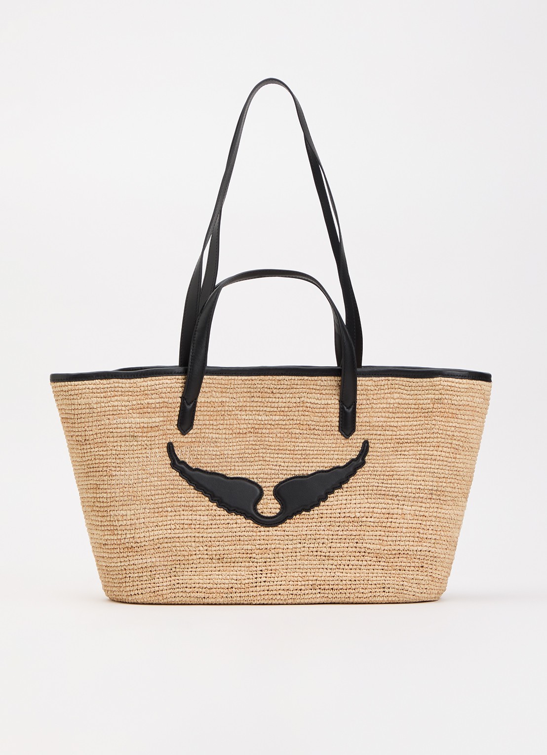 Zadig&Voltaire Le wings panier schoudertas van raffia met logo  - voorkant zwart