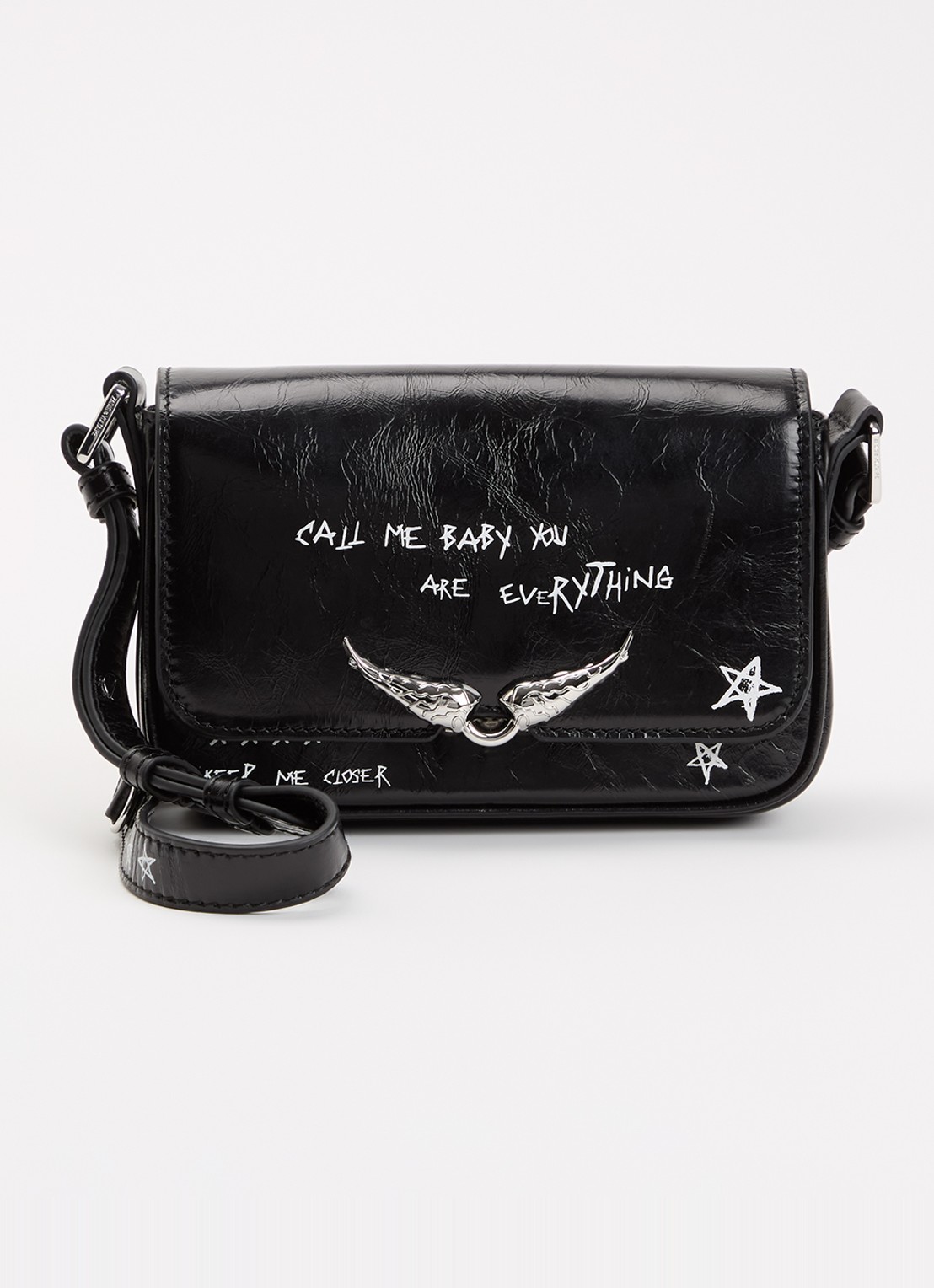 Zadig&Voltaire Le Zazi Vintage Graffiti crossbodytas van leer  - voorkant zwart