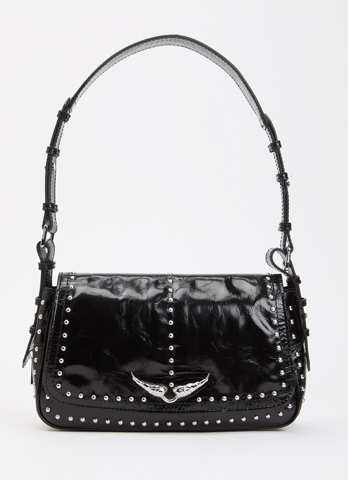 Zadig&Voltaire Le Zouzou Vintage schoudertas van leer met studs - voorkant 4 zwart