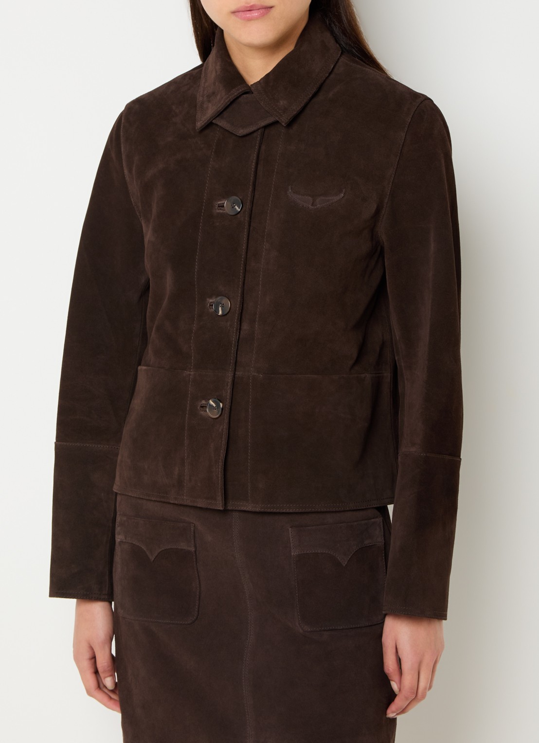 Zadig&Voltaire Lessa jack van suède - detail donkerbruin