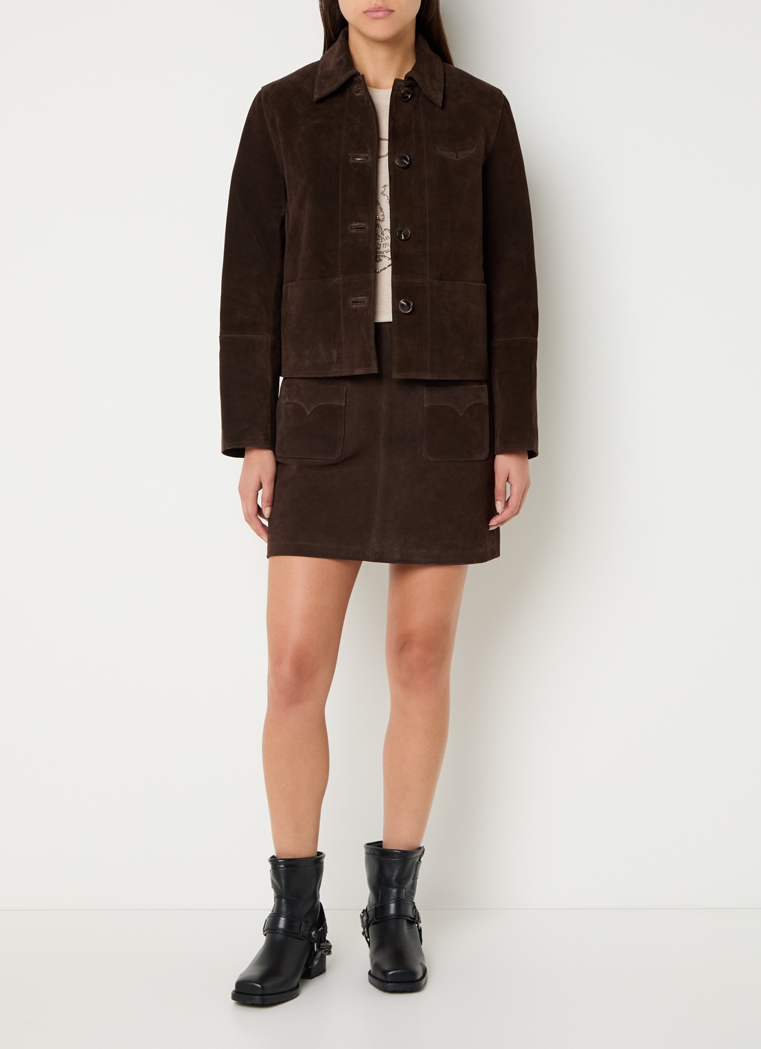 Zadig&Voltaire Lessa jack van suède - voorkant 4 donkerbruin