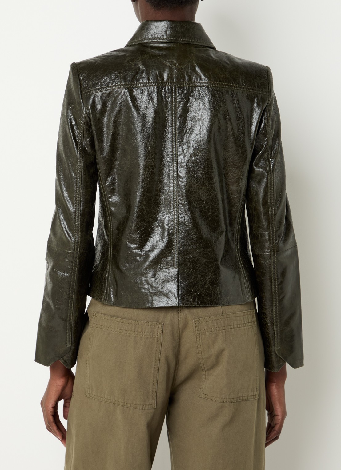 Zadig&Voltaire Liam jack van imitatieleer met borstzakken - achterkant 3 bronsgroen