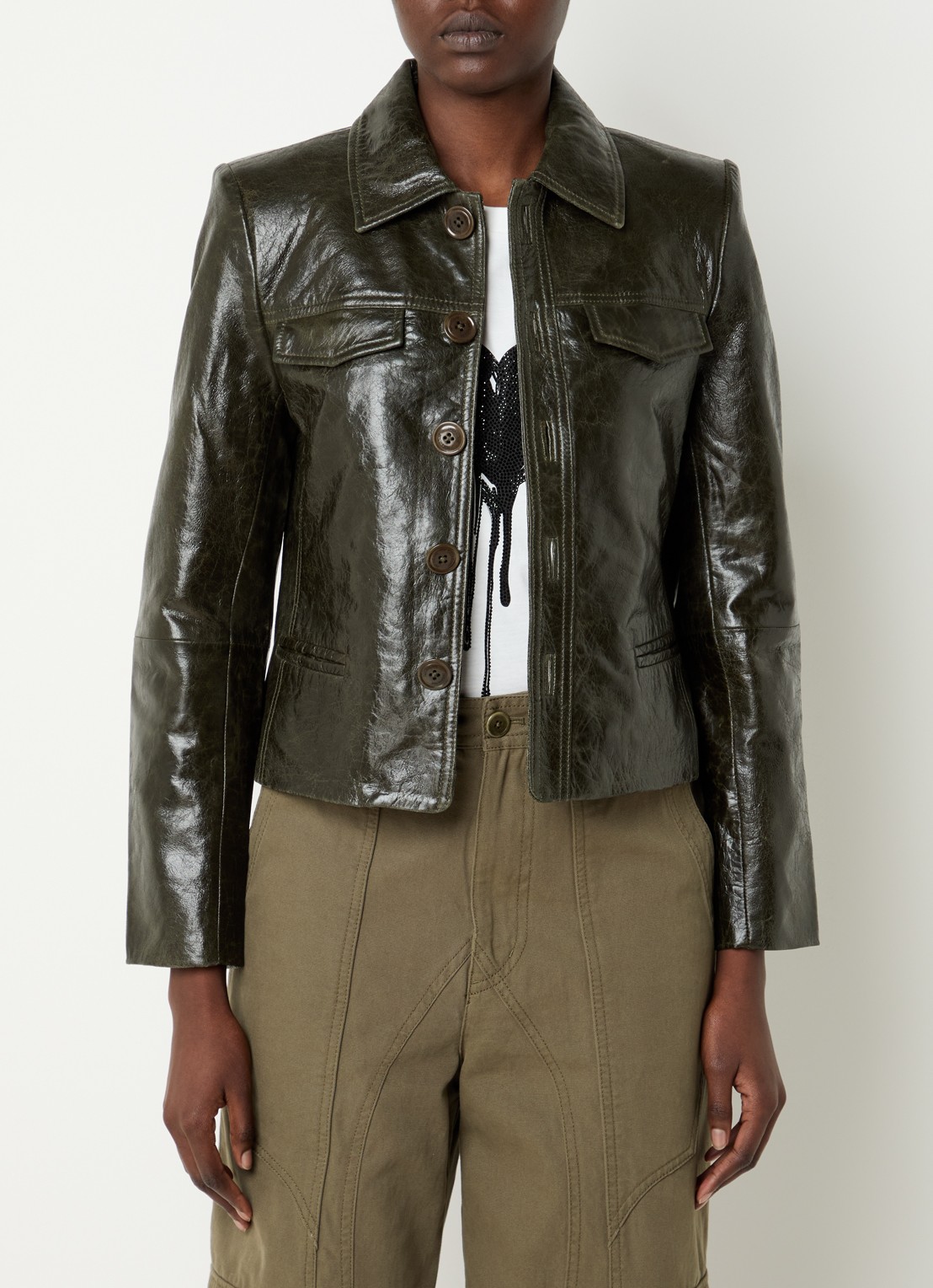 Zadig&Voltaire Liam jack van imitatieleer met borstzakken - detail 4 bronsgroen