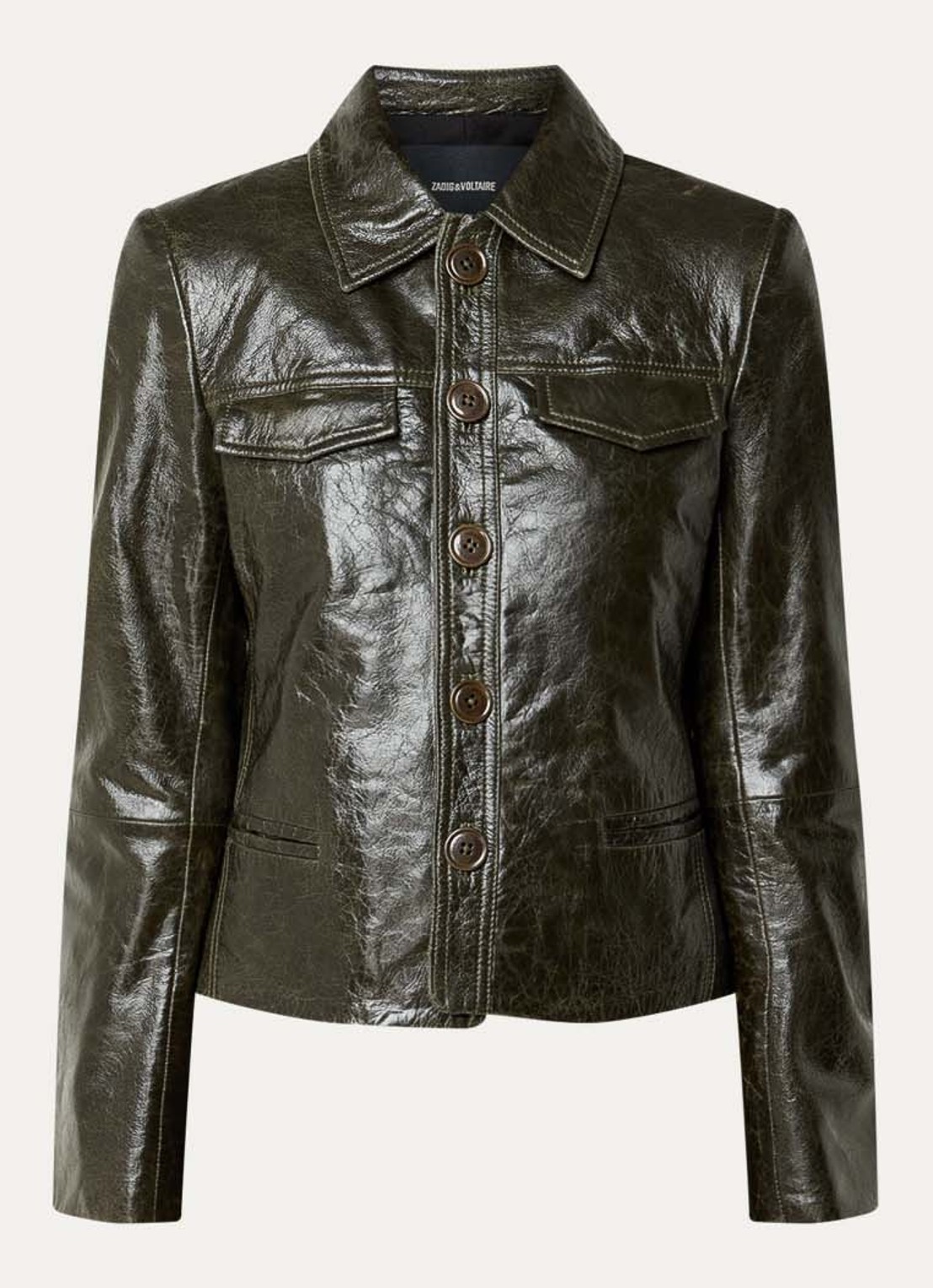 Zadig&Voltaire Liam jack van imitatieleer met borstzakken - voorkant bronsgroen