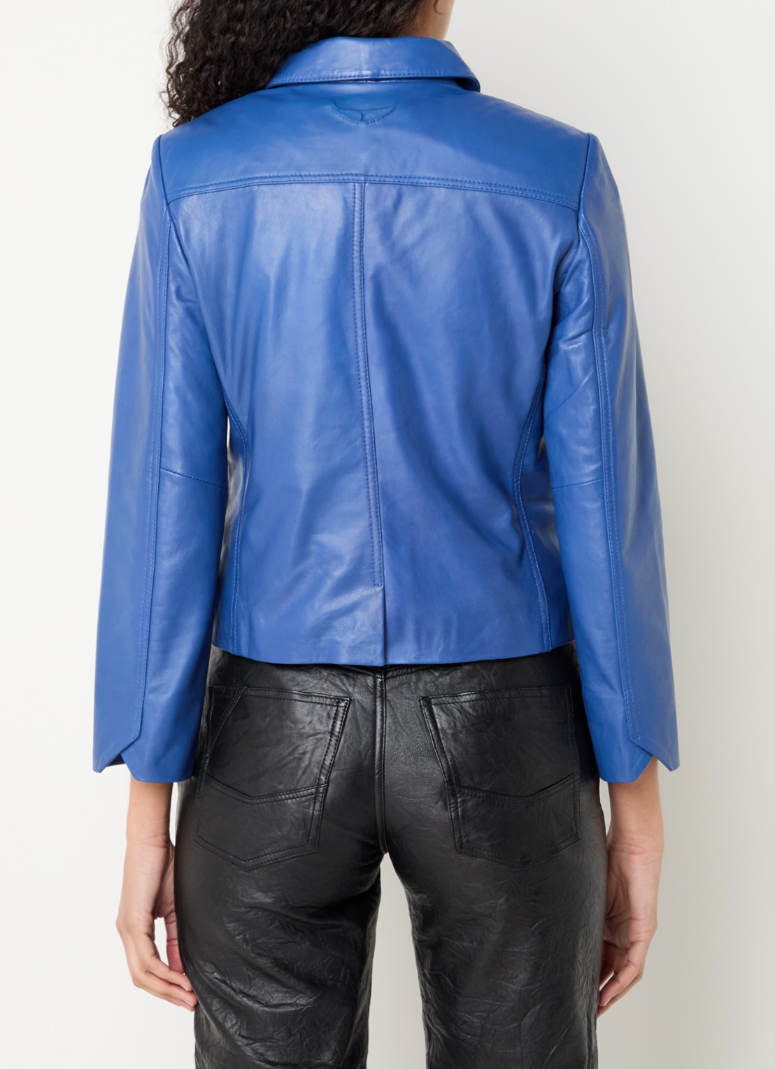 Zadig&Voltaire Liam jack van lamsleer met schoudervulling en paspelzakken - achterkant 3 blauw