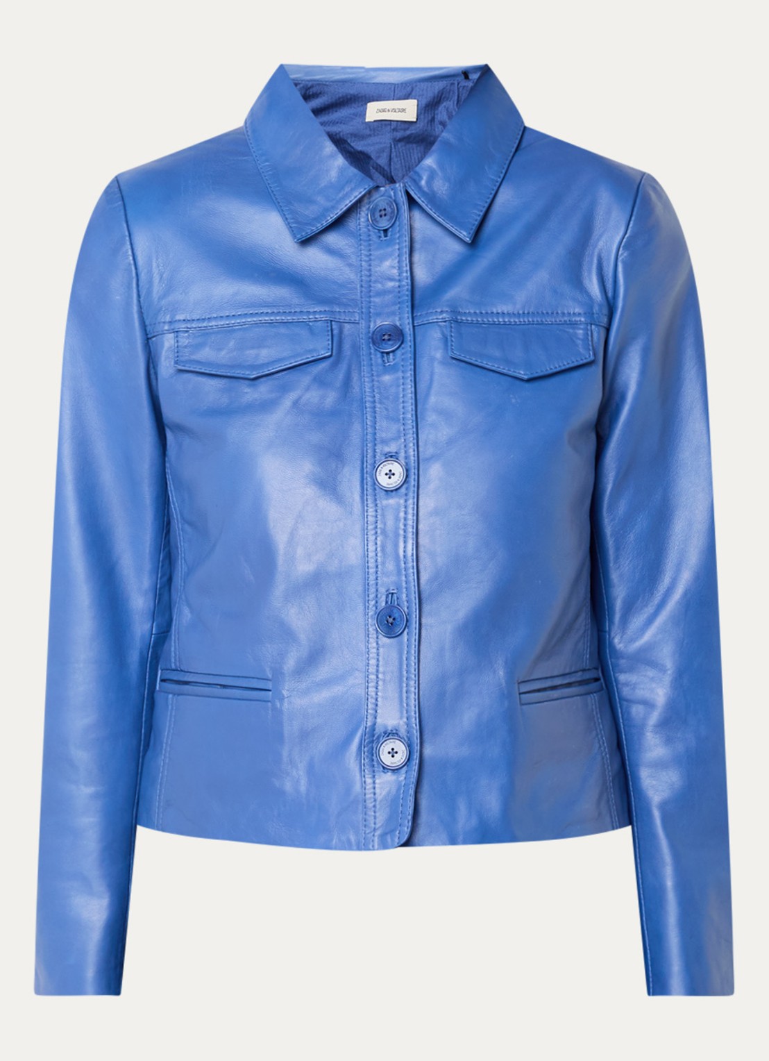 Zadig&Voltaire Liam jack van lamsleer met schoudervulling en paspelzakken - voorkant blauw