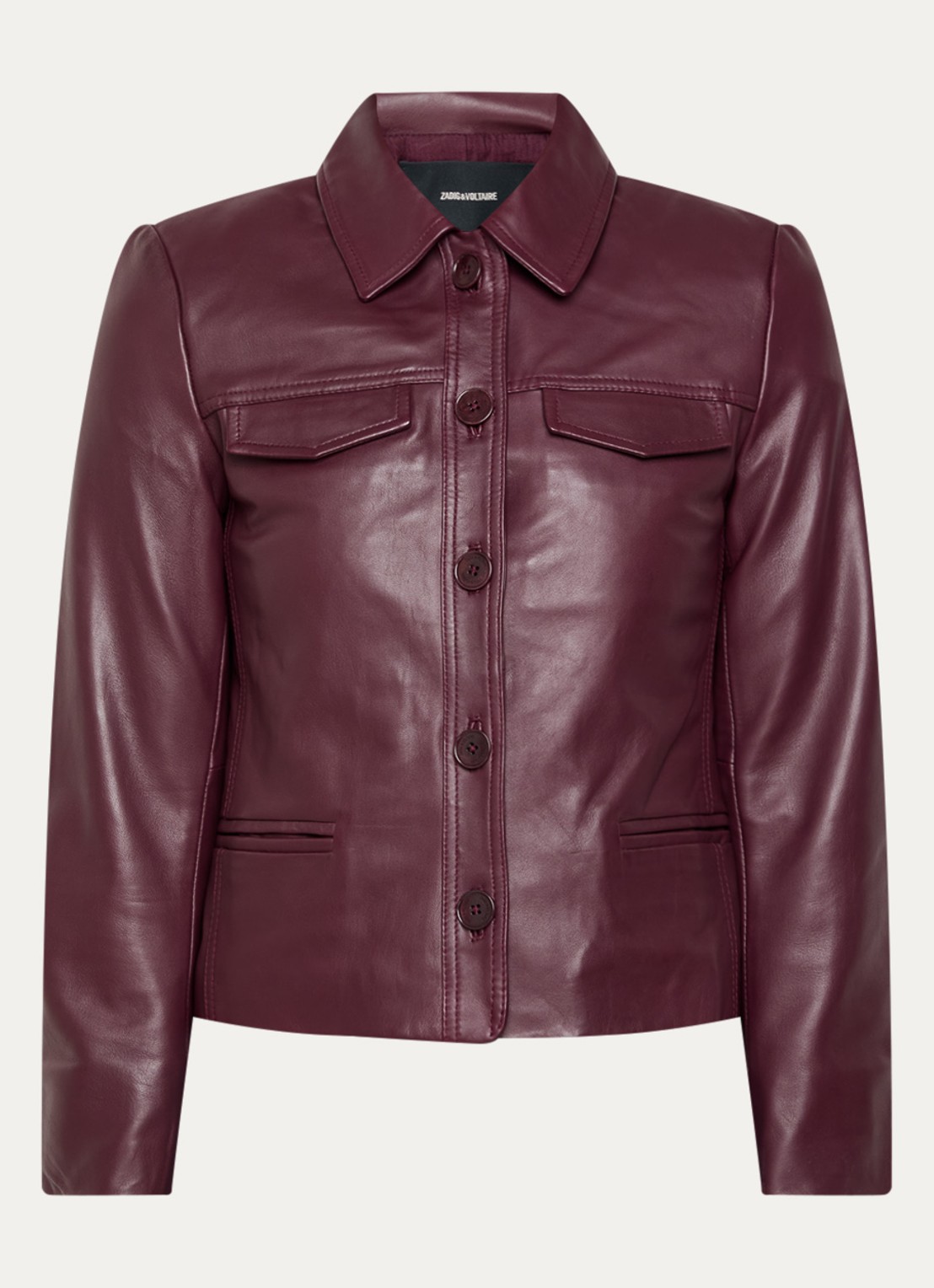 Zadig&Voltaire Liam jack van lamsleer met schoudervulling en paspelzakken - voorkant 2 bordeauxrood