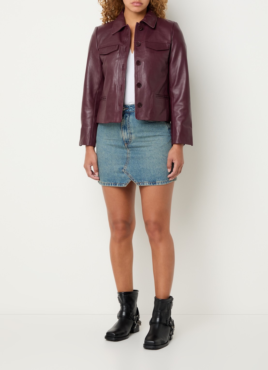 Zadig&Voltaire Liam jack van lamsleer met schoudervulling en paspelzakken - voorkant 3 bordeauxrood