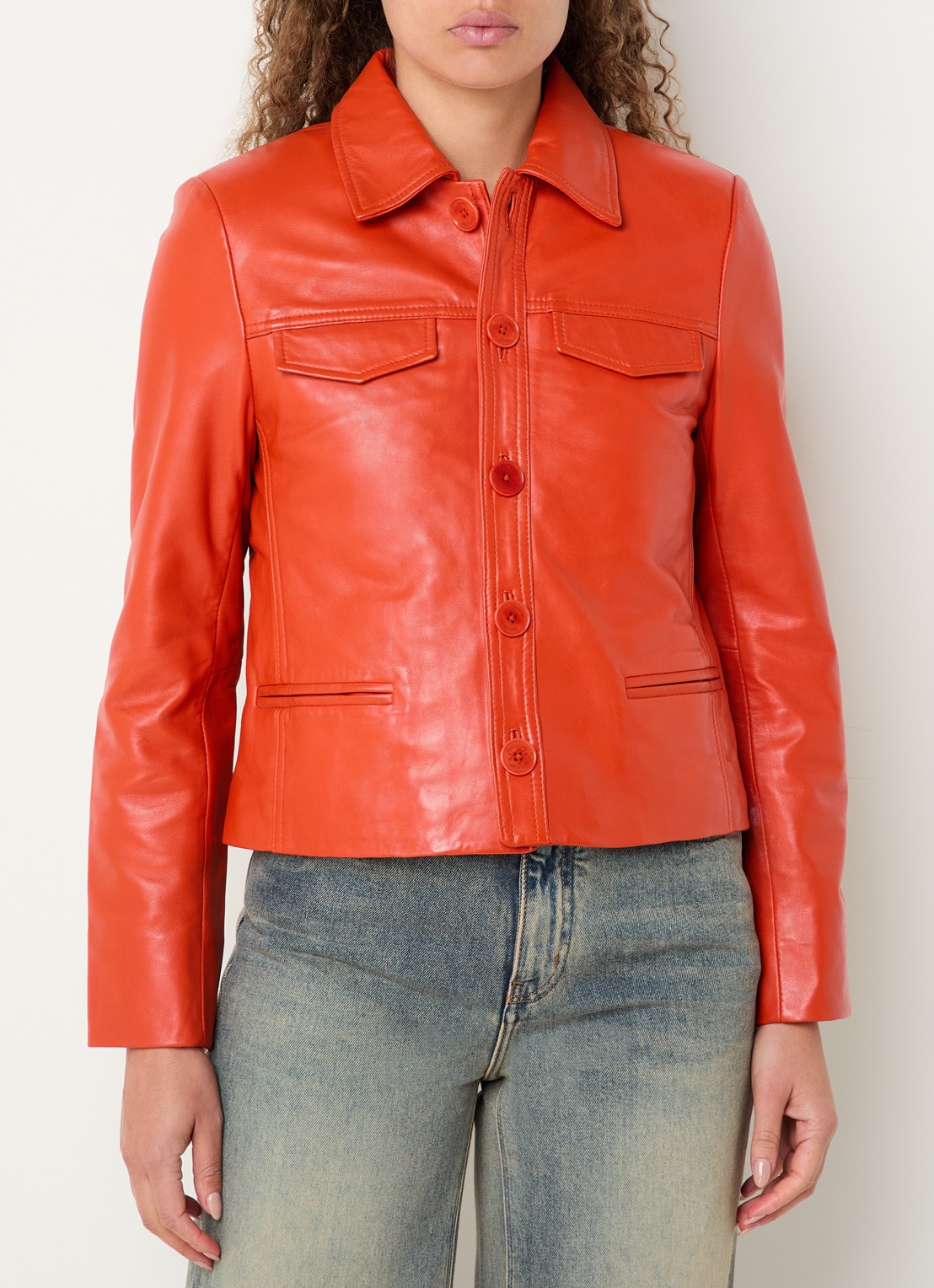 Zadig&Voltaire Liam jack van lamsleer met schoudervulling en paspelzakken - detail 4 oranjerood