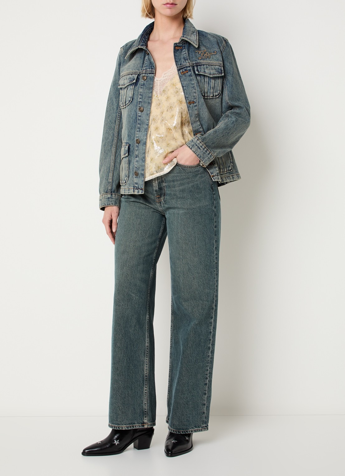 Zadig&Voltaire Lienna spijkerjas met logoborduring - voorkant 3 indigo