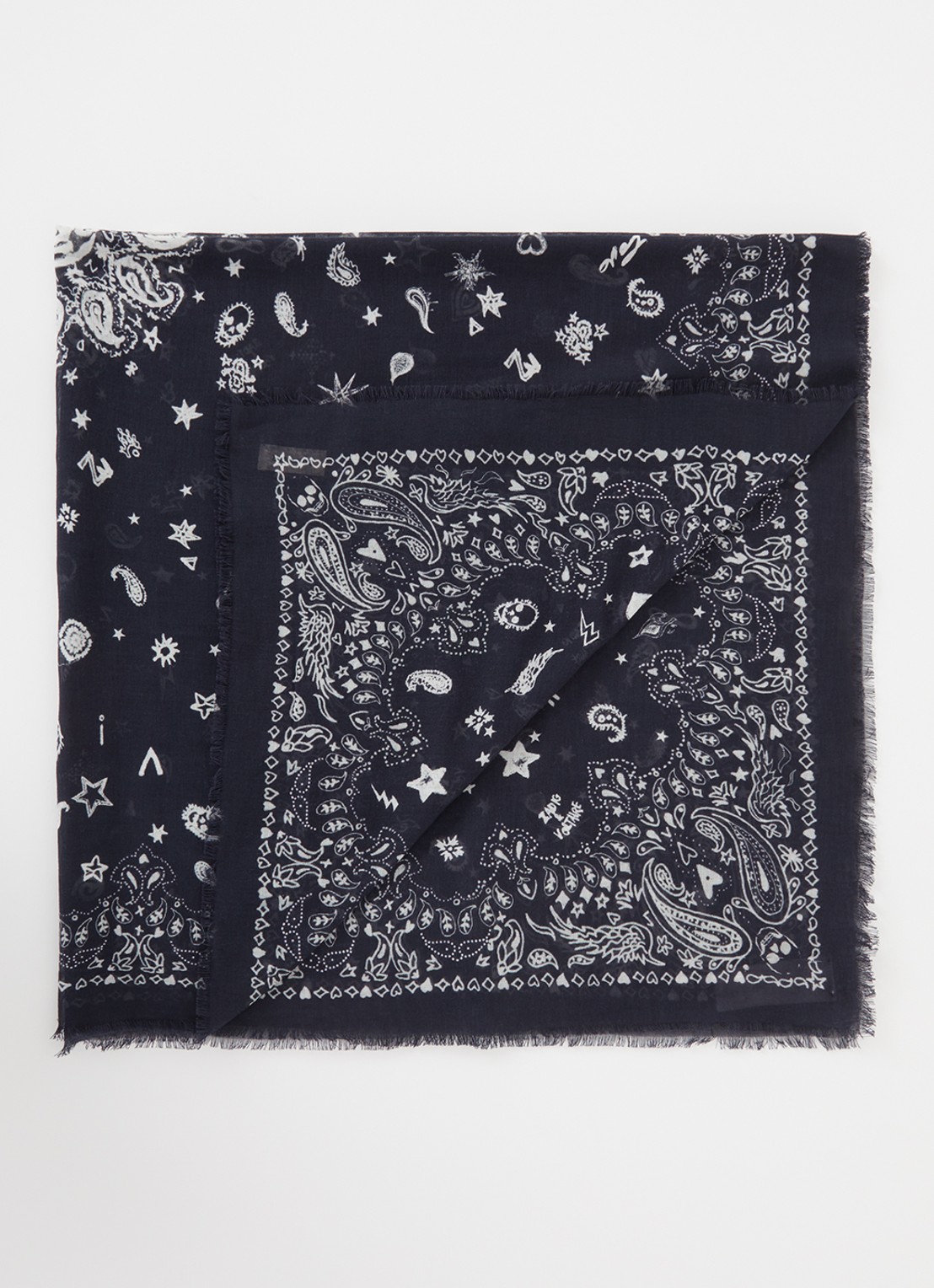 Zadig&Voltaire Maddie sjaal met paisley dessin 120 x 120 cm - voorkant 3 zwart