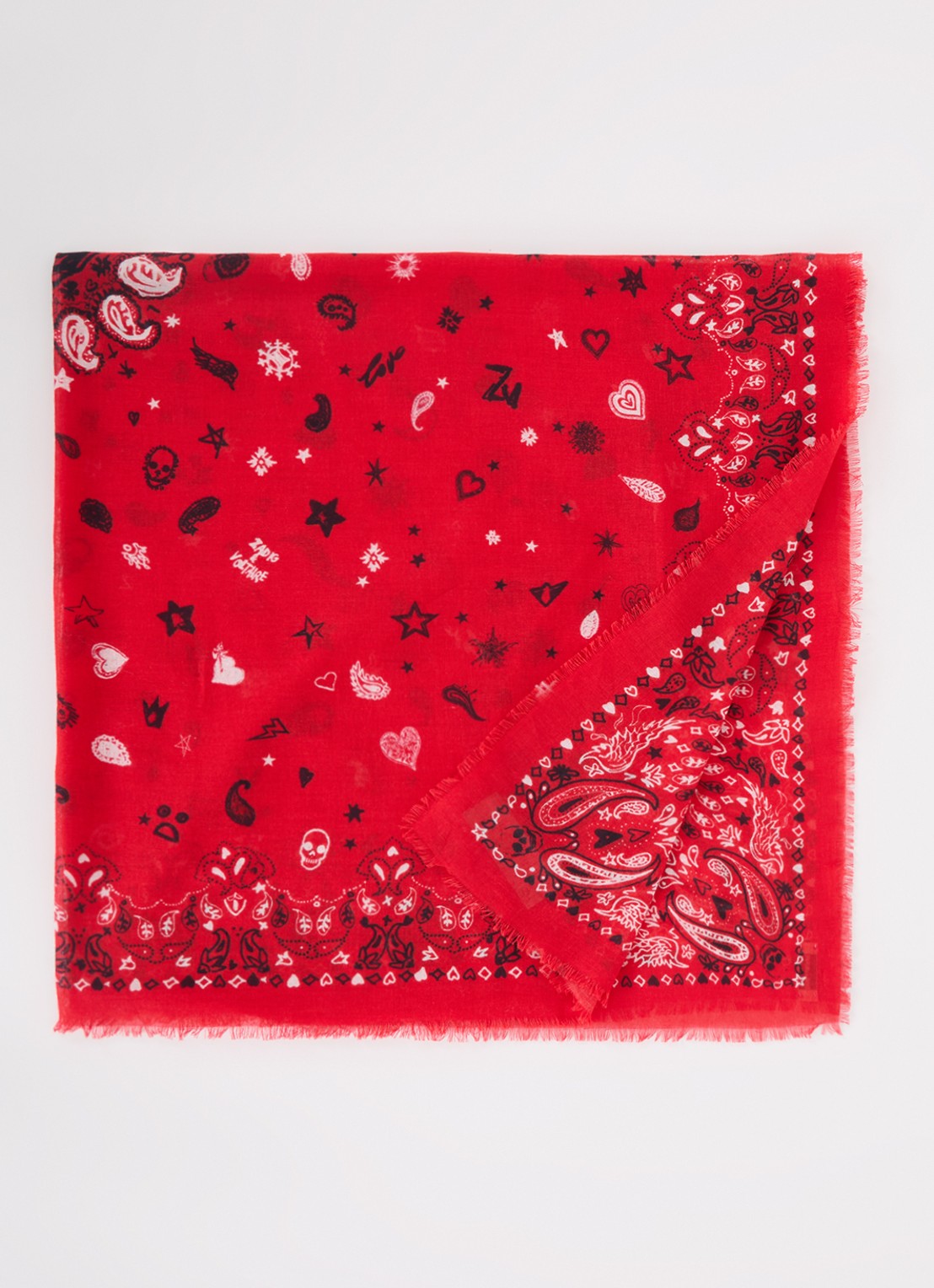 Zadig&Voltaire Maddie sjaal met paisley dessin 120 x 120 cm - voorkant rood