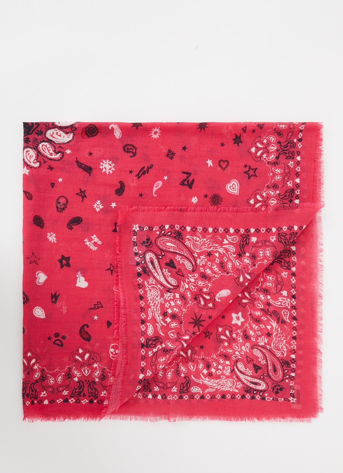 Zadig&Voltaire Maddie sjaal met paisley dessin 120 x 120 cm - voorkant 3 donkerroze