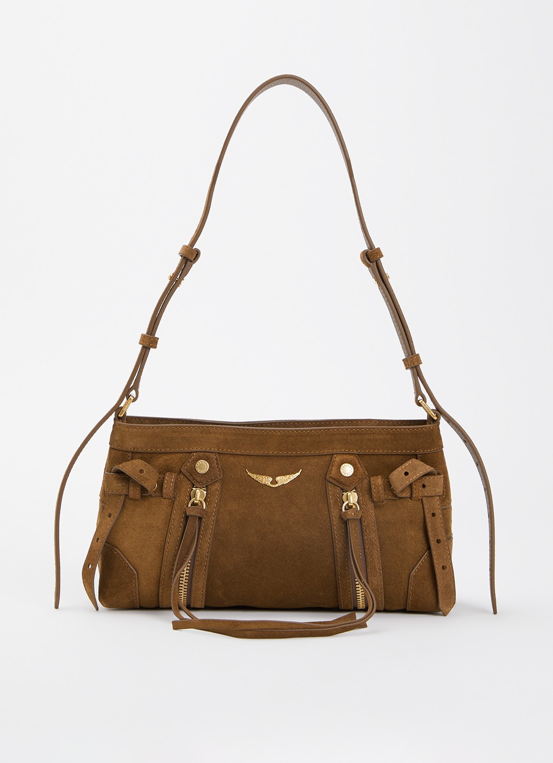 Zadig&Voltaire Madison mini schoudertas van suède - voorkant 2 camel