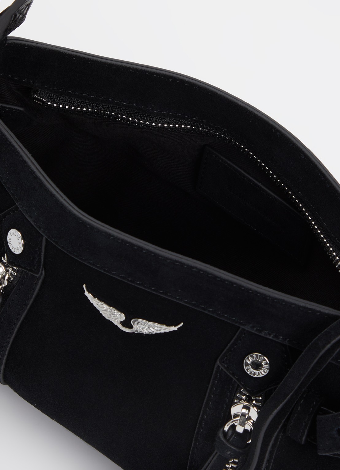 Zadig&Voltaire Madison mini schoudertas van suède - detail zwart
