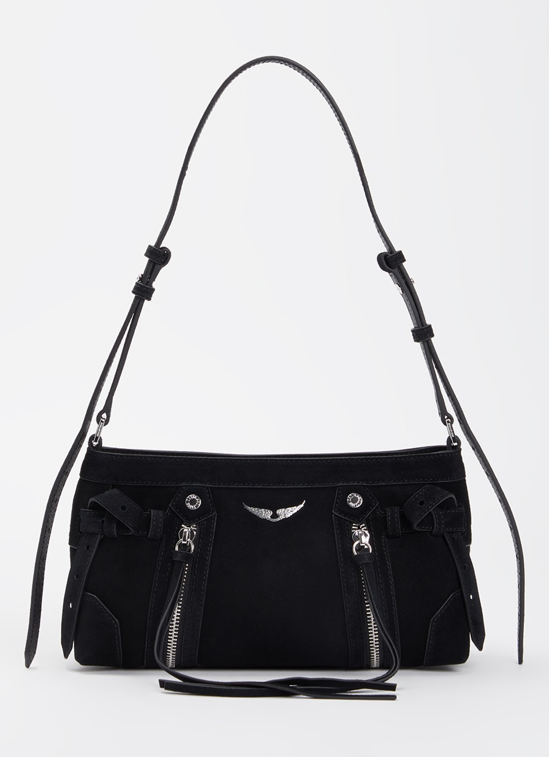 Zadig&Voltaire Madison mini schoudertas van suède - voorkant 5 zwart