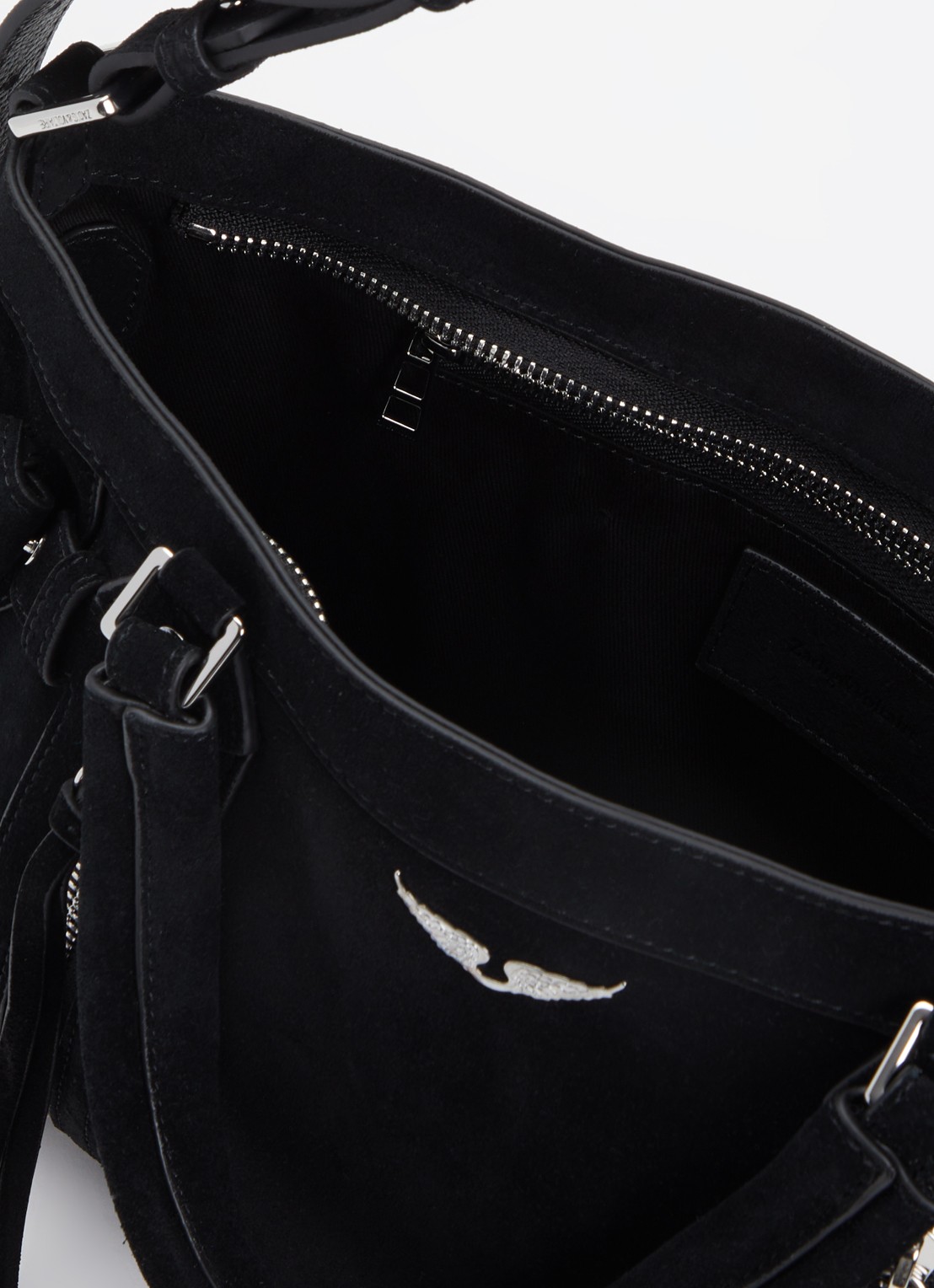 Zadig&Voltaire Madison small schoudertas van suède met verstelbare schouderriem - detail 2 zwart