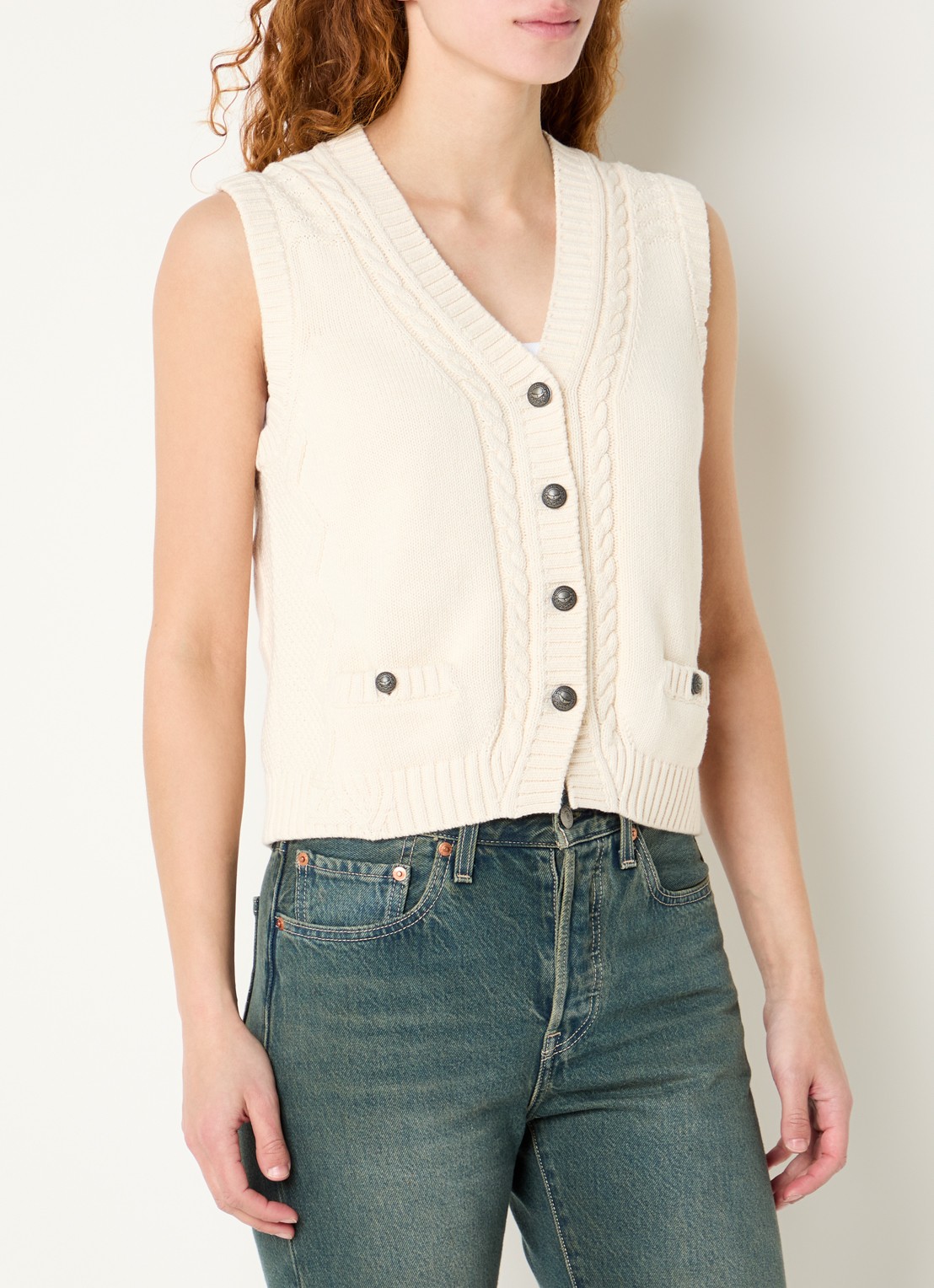 Zadig&Voltaire Mally grofgebreid vest in merino wolblend - detail beige