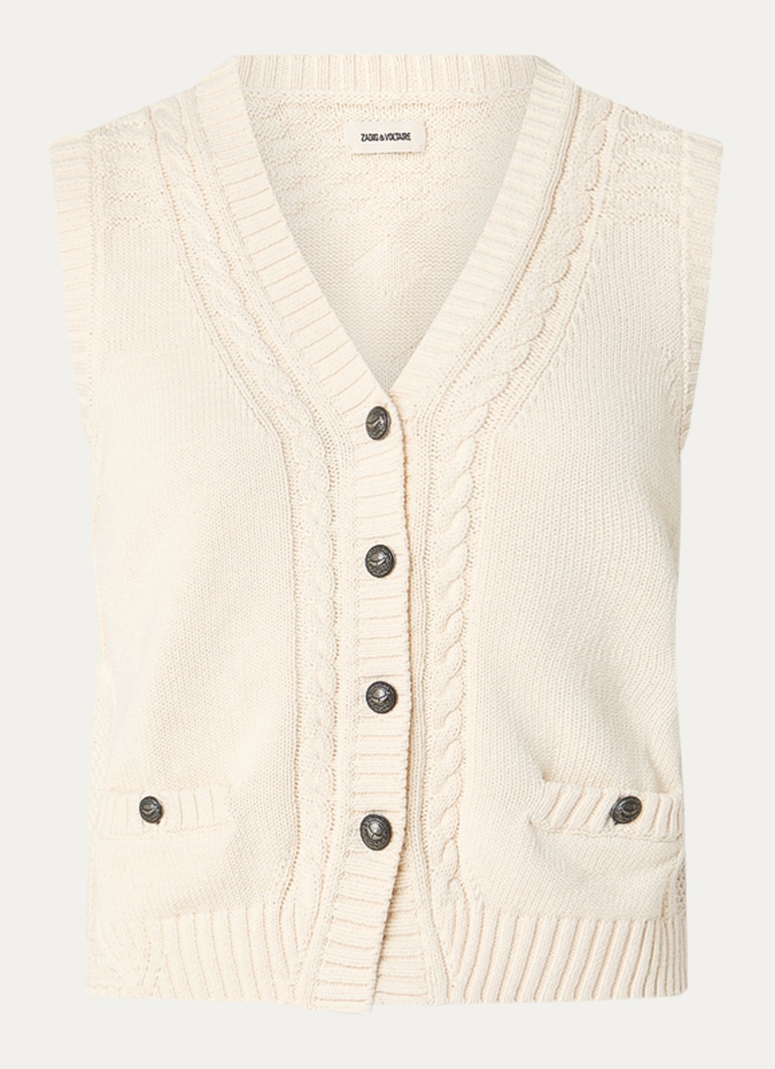 Zadig&Voltaire Mally grofgebreid vest in merino wolblend - voorkant 3 beige