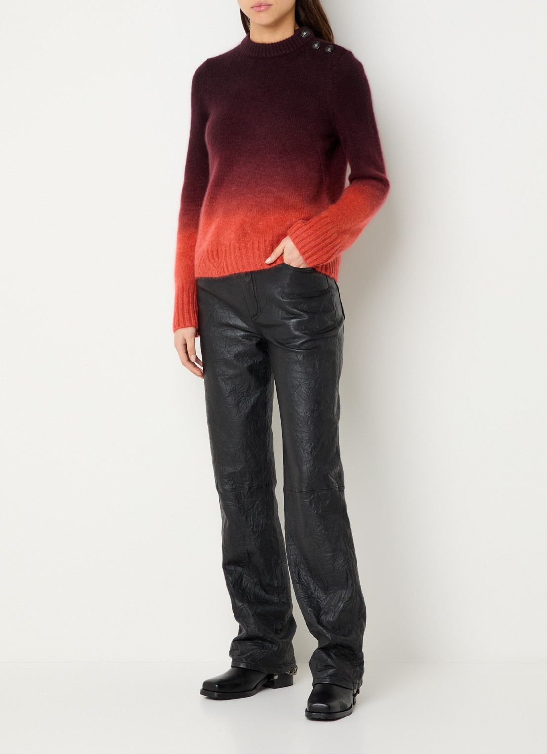 Zadig&Voltaire Malty fijngebreide trui van kasjmier met dip-dye dessin - voorkant 3 donkerrood