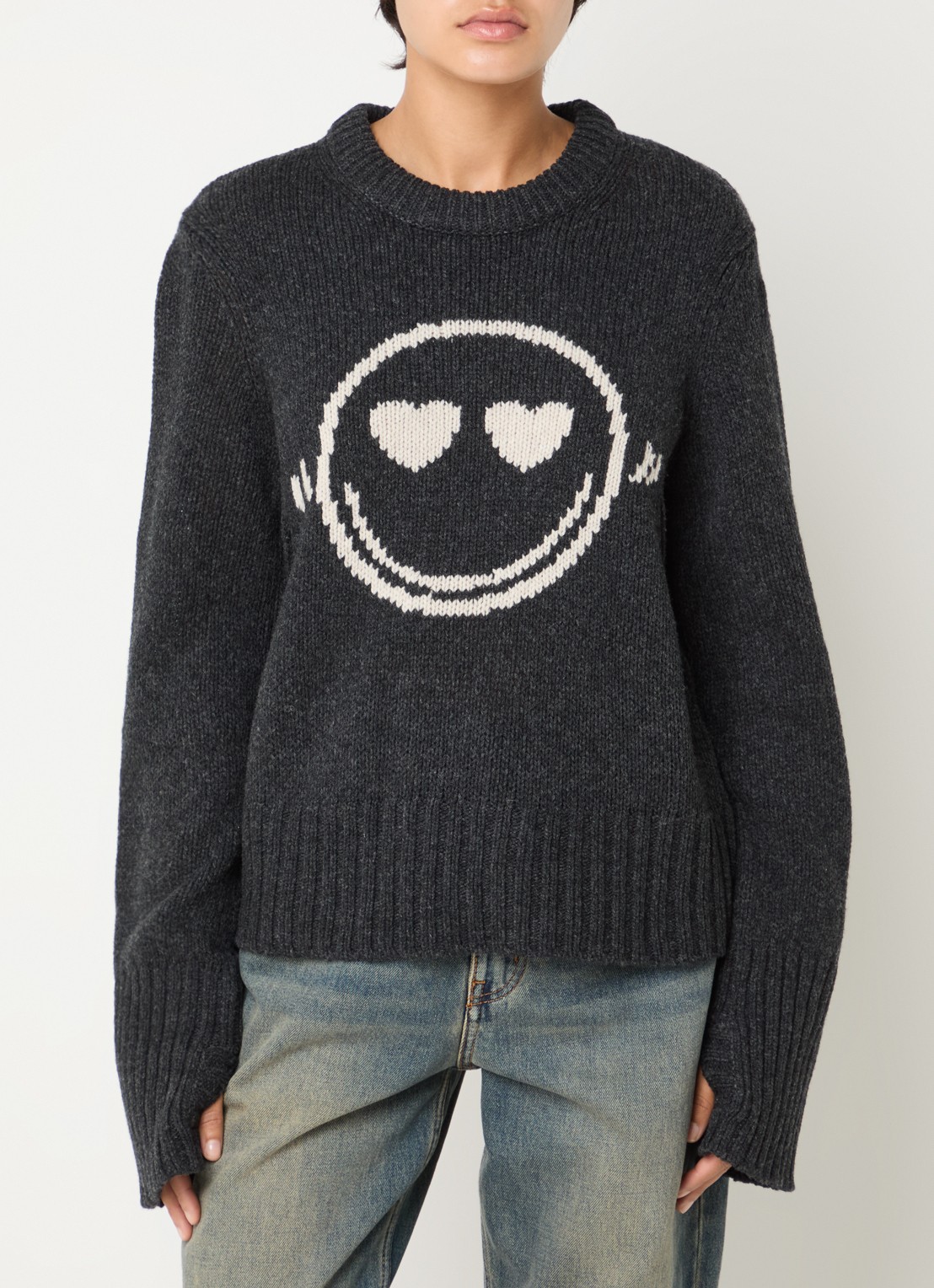 Zadig&Voltaire Malty grofgebreide trui van merino wol met ingebreid patroon - detail 4 antraciet