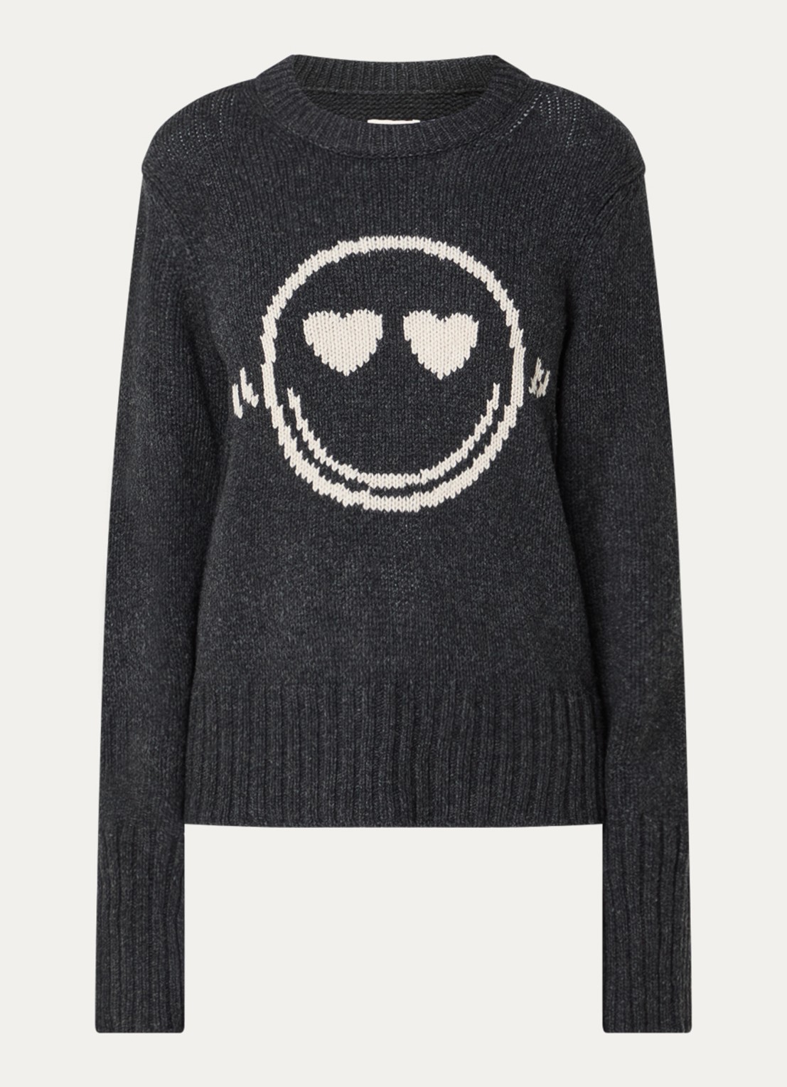 Zadig&Voltaire Malty grofgebreide trui van merino wol met ingebreid patroon - voorkant 2 antraciet