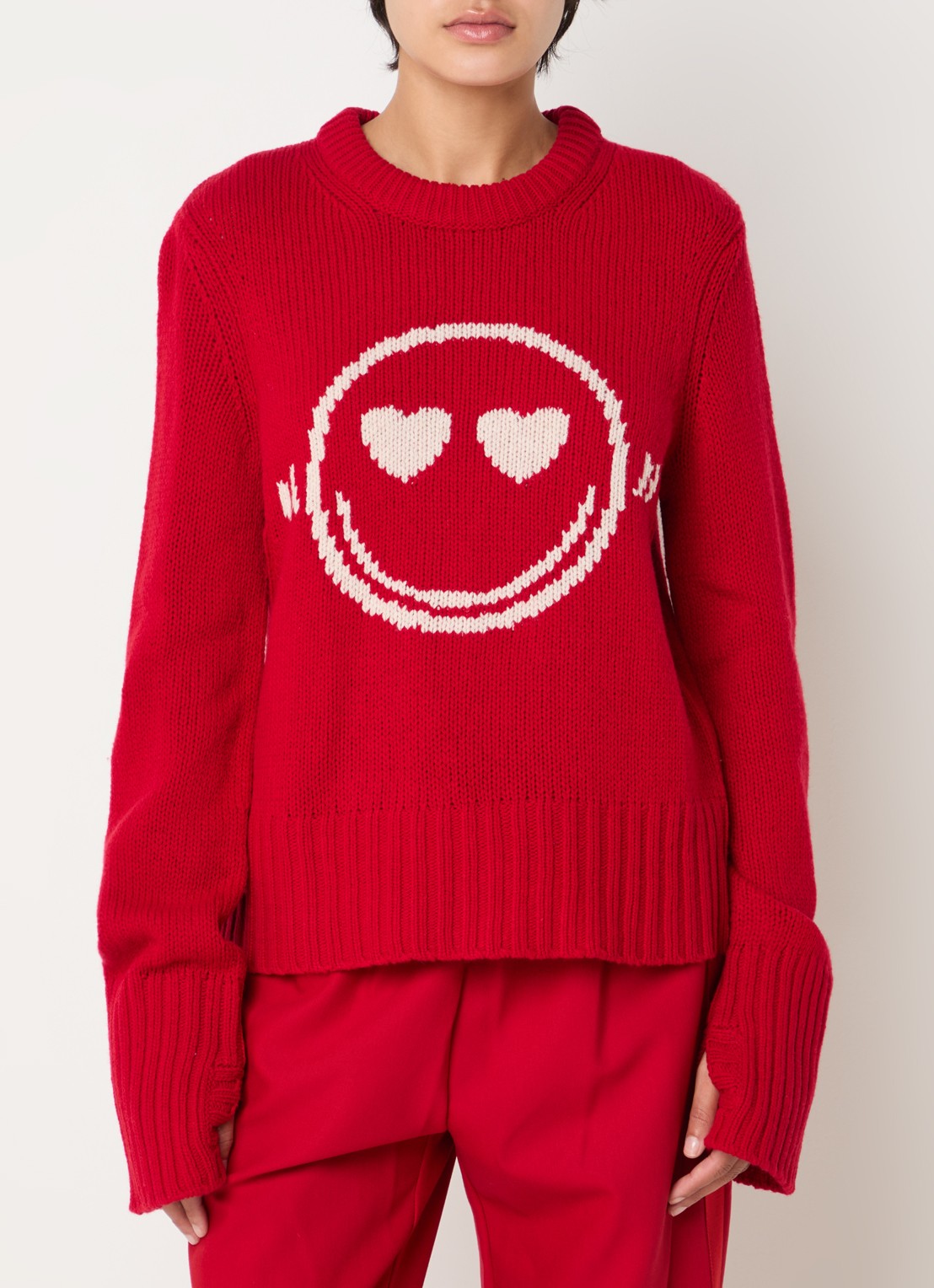 Zadig&Voltaire Malty grofgebreide trui van merino wol met ingebreid patroon - detail rood