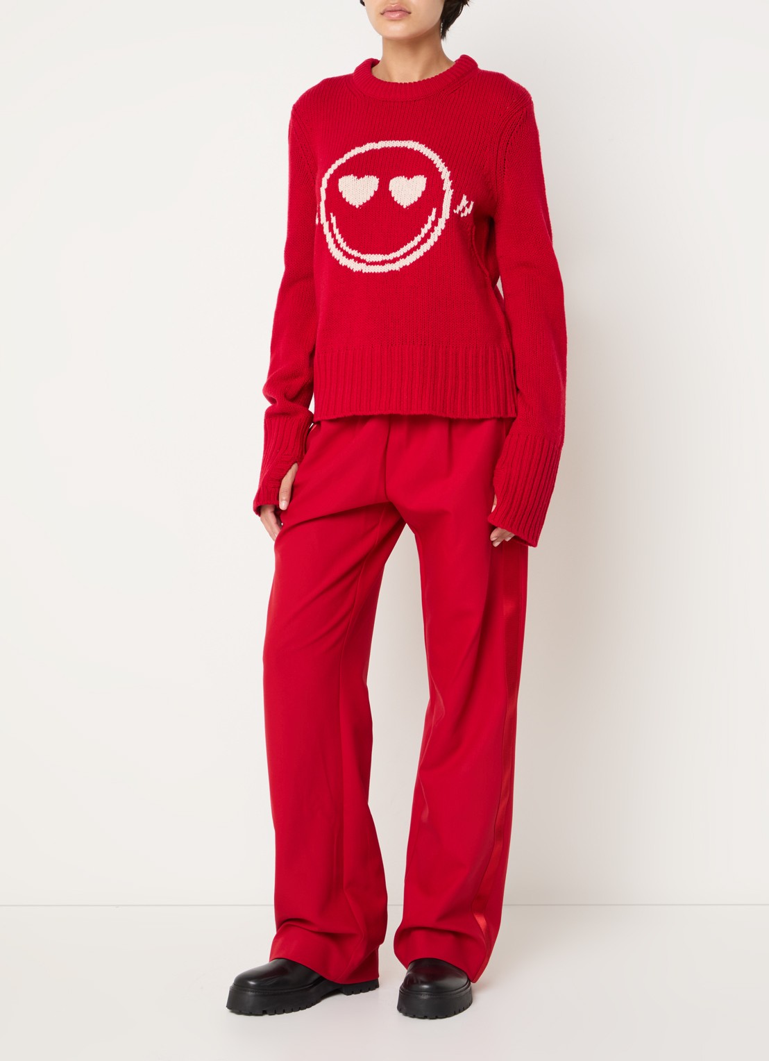 Zadig&Voltaire Malty grofgebreide trui van merino wol met ingebreid patroon - voorkant 4 rood