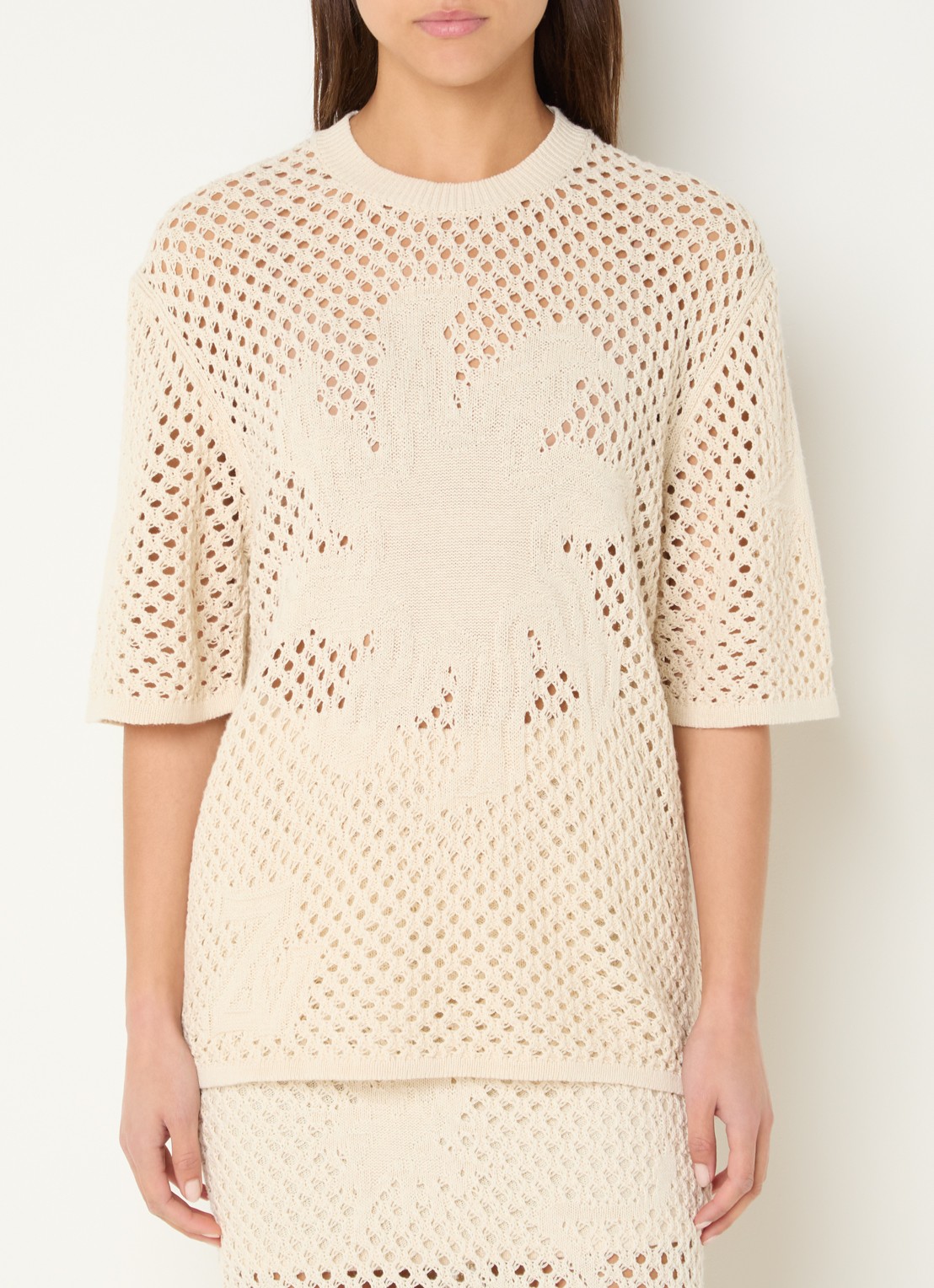 Zadig&Voltaire Malyna grofgebreide top met opengewerkt dessin - detail beige