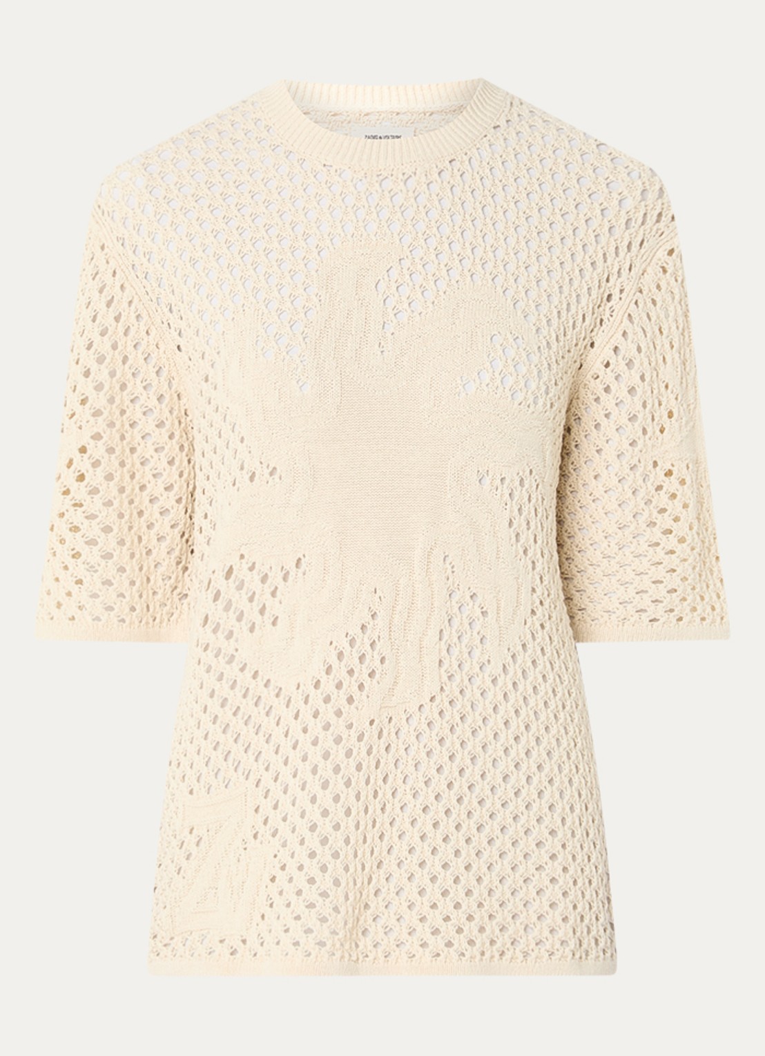 Zadig&Voltaire Malyna grofgebreide top met opengewerkt dessin - voorkant 3 beige