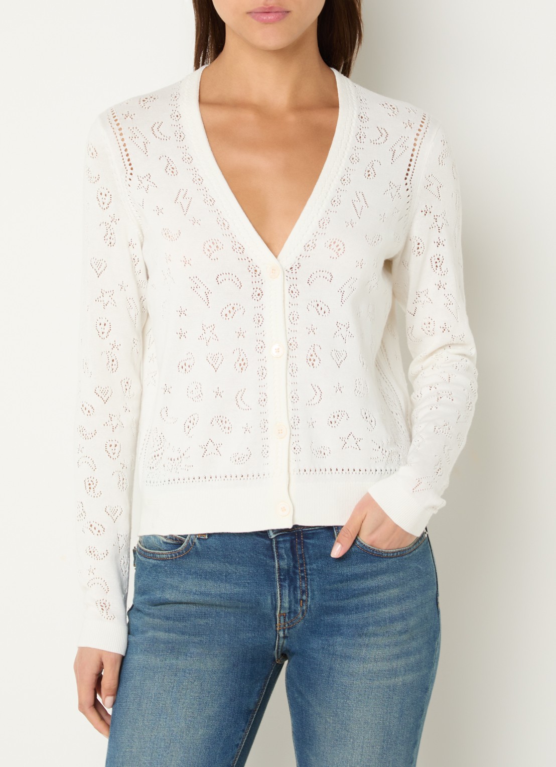 Zadig&Voltaire Manala blouse met opengewerkt dessin - detail 4 gebroken wit