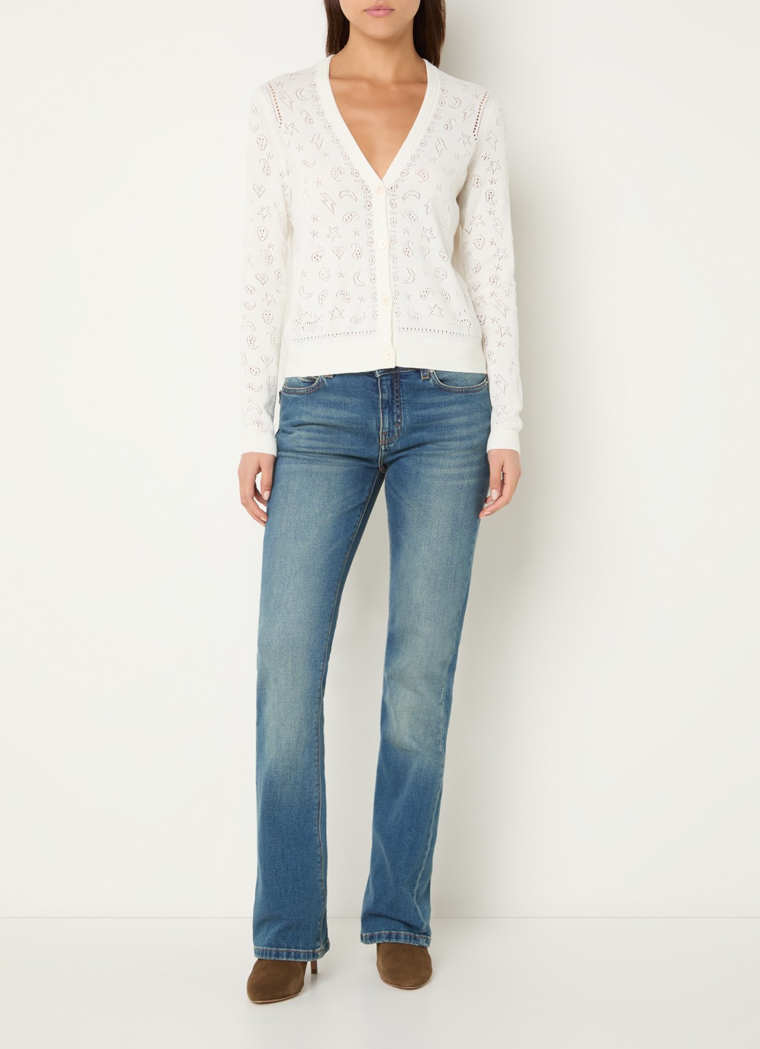 Zadig&Voltaire Manala blouse met opengewerkt dessin - voorkant 3 gebroken wit
