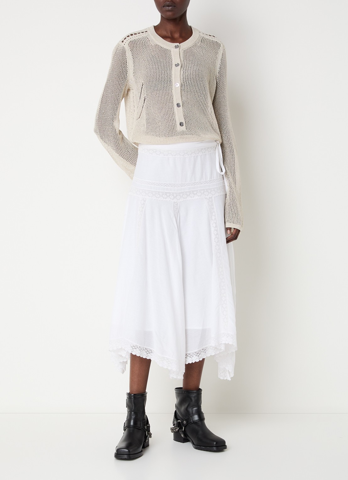 Zadig&Voltaire Mandala semi-transparante top met ronde hals - voorkant 3 creme