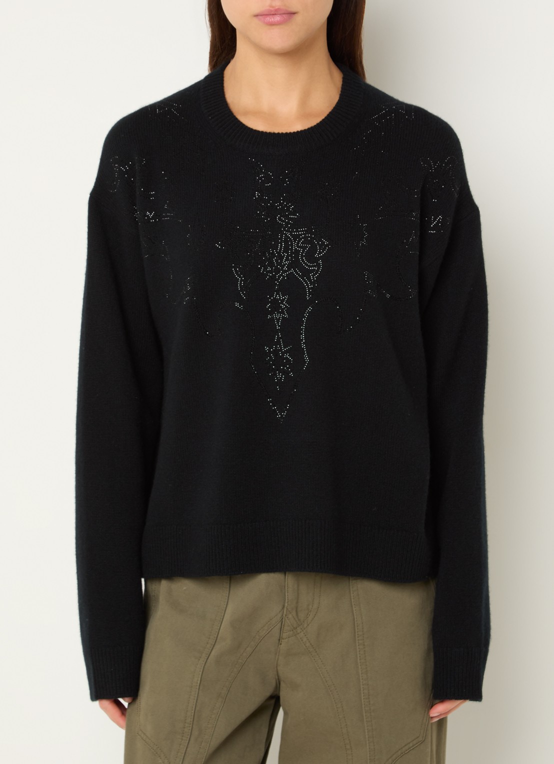 Zadig&Voltaire Markuz fijngebreide trui van kasjmier met strass - detail zwart
