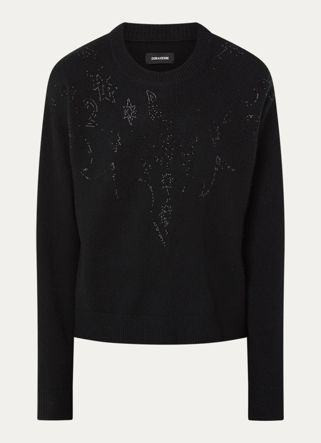 Zadig&Voltaire Markuz fijngebreide trui van kasjmier met strass - voorkant 2 zwart
