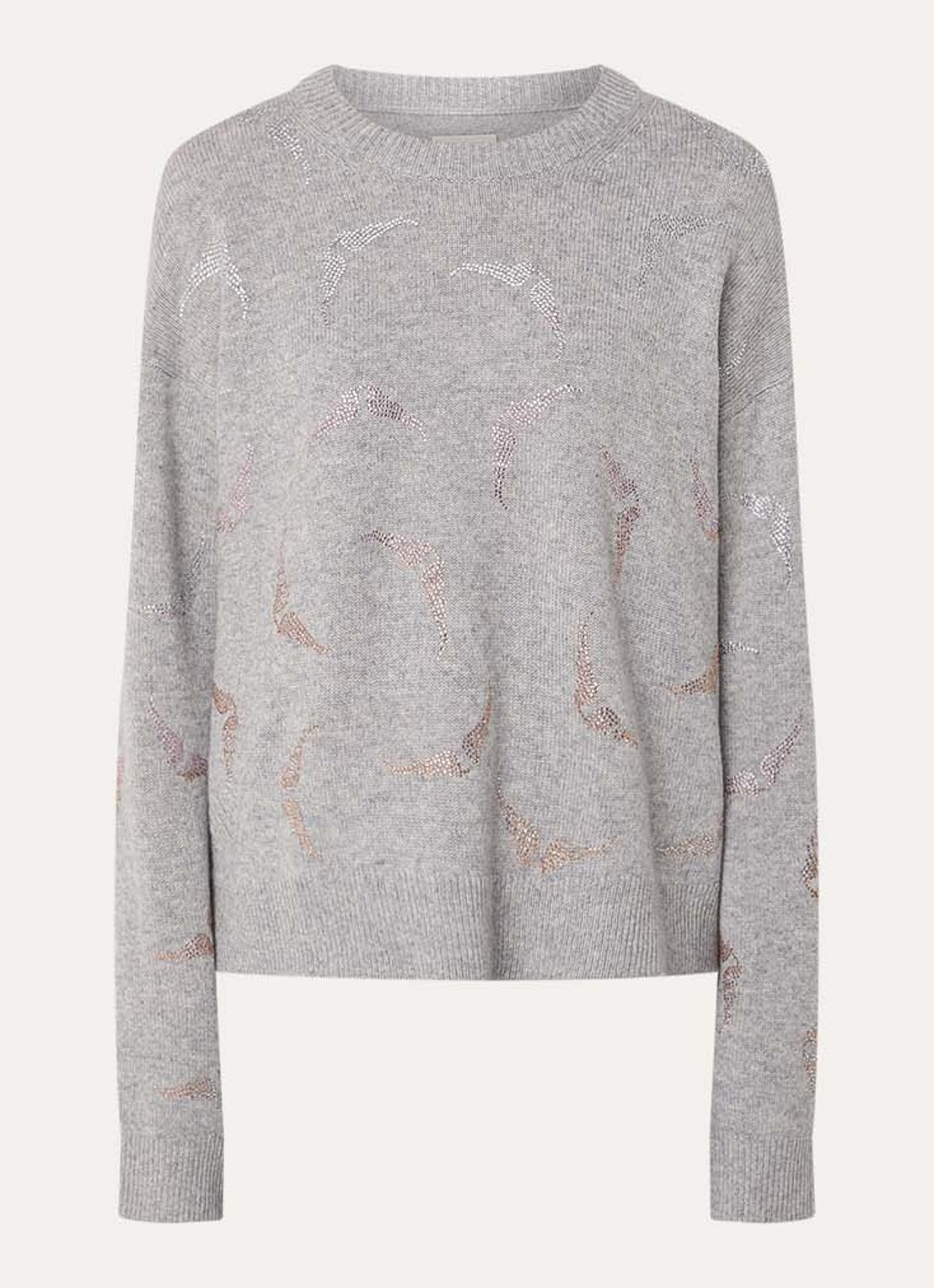Zadig&Voltaire Markuz fijngebreide trui van kasjmier met strass - voorkant lichtgrijs