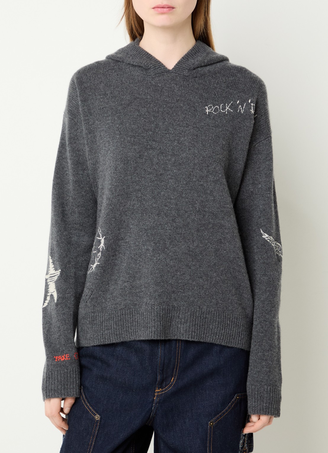 Zadig&Voltaire Markyz fijngebreide hoodie met borduring - detail 4 donkergrijs
