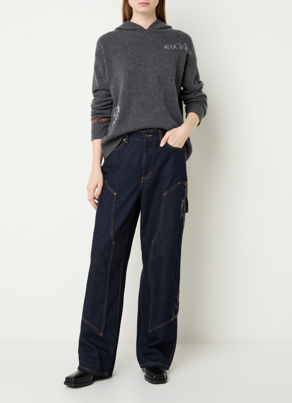 Zadig&Voltaire Markyz fijngebreide hoodie met borduring - voorkant 3 donkergrijs